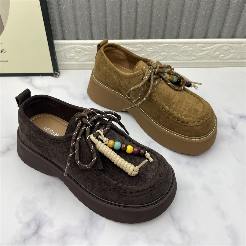 工厂断码处理秋冬季新款女鞋圆头系带增高复古深口勃肯鞋低帮单鞋