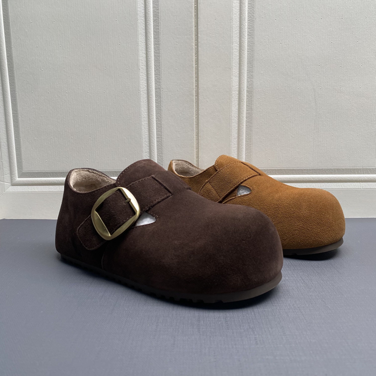 工厂断码处理秋冬季新款真皮女鞋圆头套脚绒里勃肯鞋复古时尚棉鞋