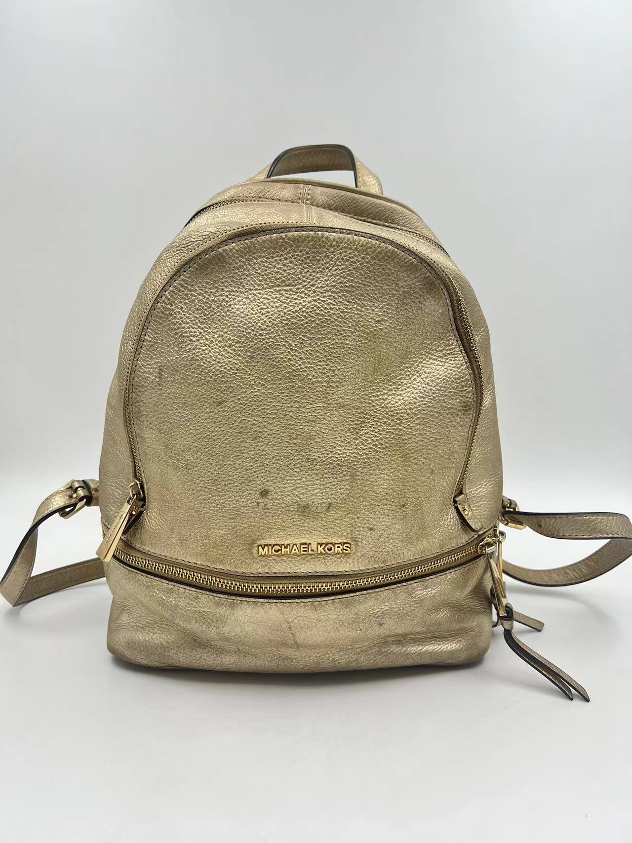 MK 金色荔枝纹牛皮双肩包30*26*12cm 整体成色98新 5707155