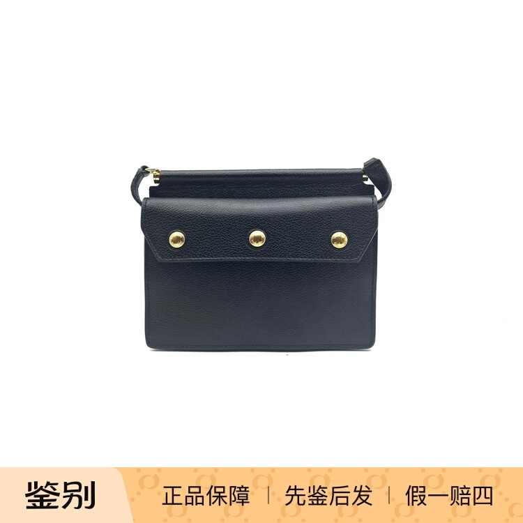 Burberry博柏利 Title黑色牛皮  邮差包单肩斜挎包 98新 17395858