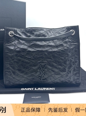 SAINT LAURENT圣罗兰YSL Niki黑银油蜡皮托特购物袋99新 18974496