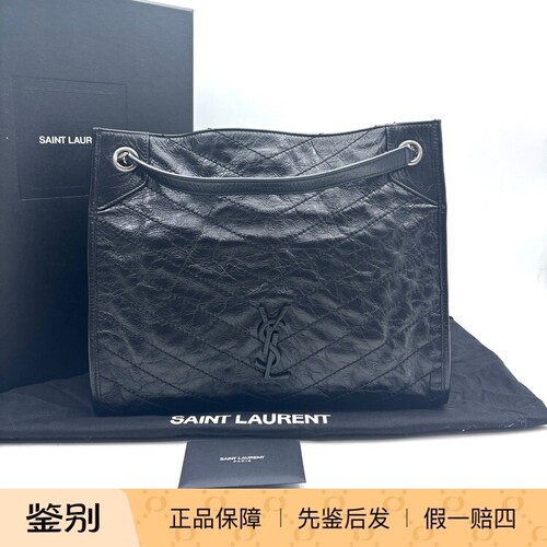 SAINT LAURENT圣罗兰YSL Niki黑银油蜡皮托特购物袋99新 18974496