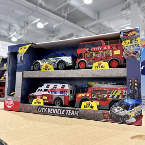 Costco代购DICKIE TOYS红绿灯城市车组4辆车+红绿灯滑行声光玩具