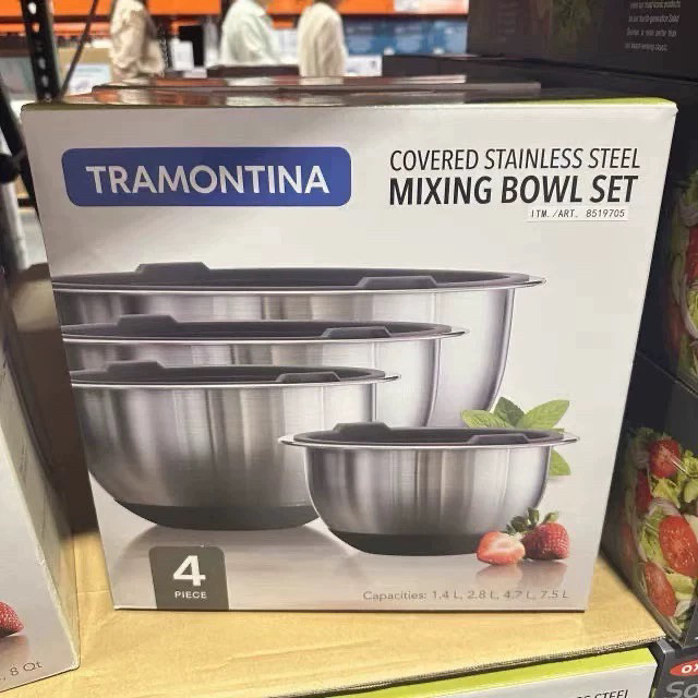Costco开市客代查蒙蒂纳搅拌碗沙拉水果盆4件套食品级304和面烘焙