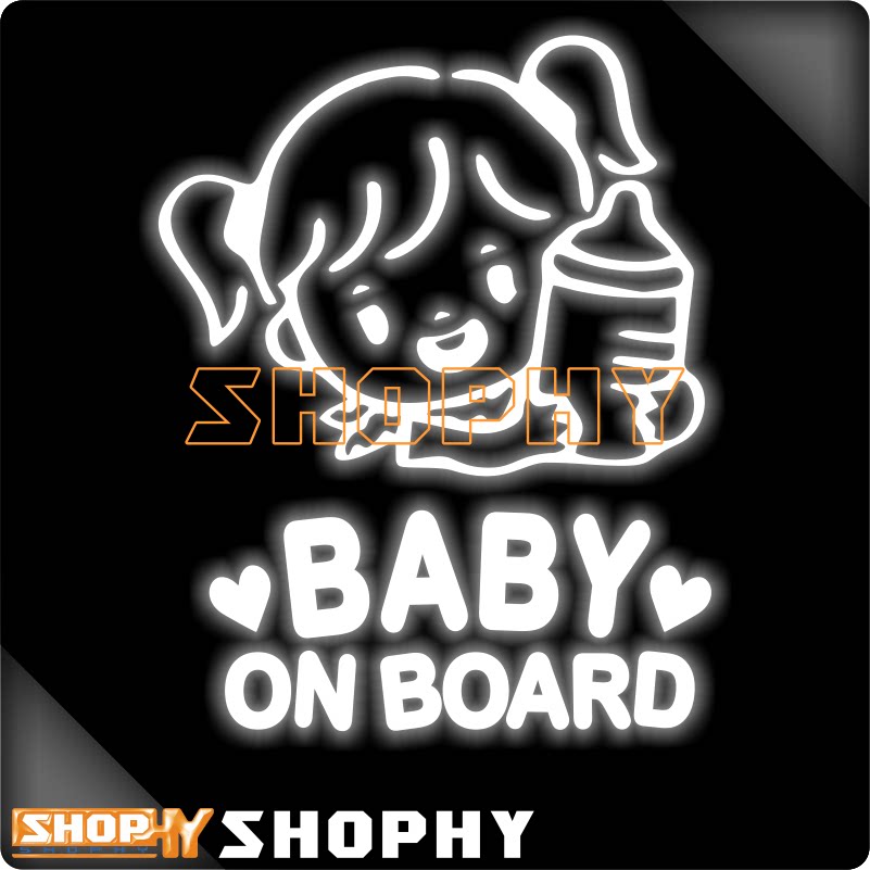 小孩在车内女孩款BABYONBOARD有宝宝警示贴SHOPHY反光汽车贴纸