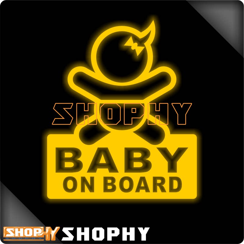 小孩在车内女孩版BABYONBOARD有宝宝警示SHOPHY反光荧光汽车贴纸
