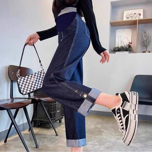 直筒牛仔裤 加肥加大孕妇裤 女春秋长裤 休闲阔腿裤 200斤 子外穿大码