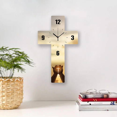 十字架挂钟红色客厅卧室静音时钟简约装饰电池墙壁创意钟表家居