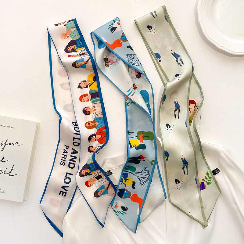 ins可爱缎面窄细小长条发带丝巾