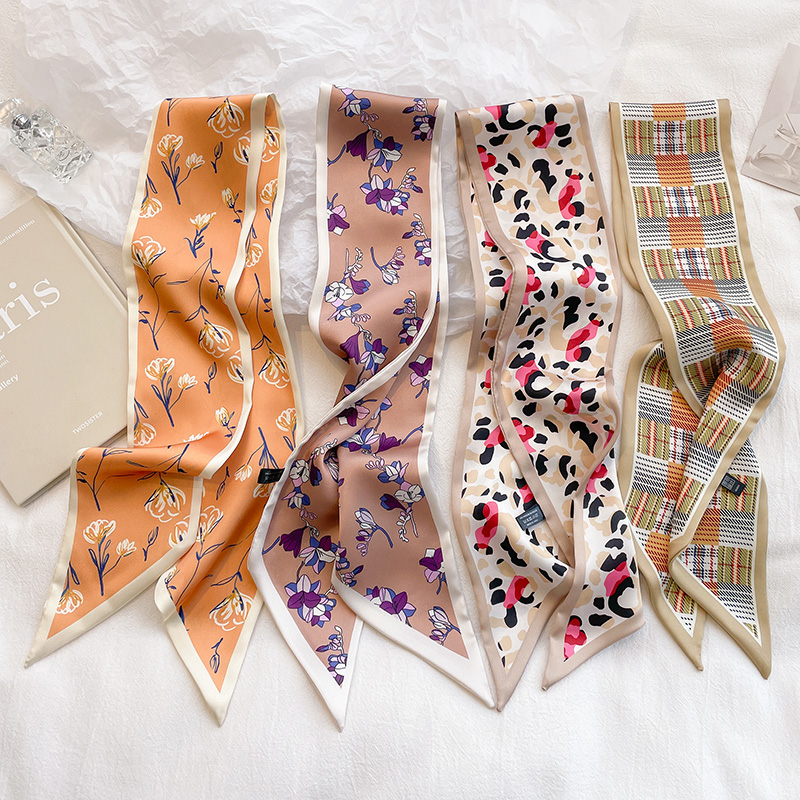 双层缎面窄细碎花发带丝巾小长条