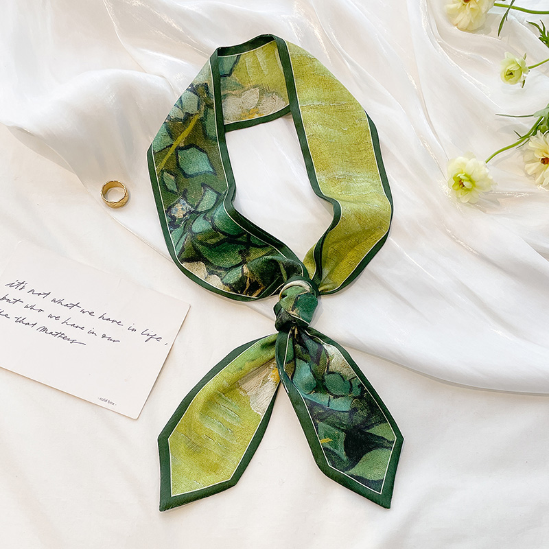 新款绿色油画尖角发带丝巾