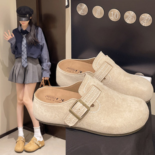 2026春季新款半拖勃肯鞋内增高厚底时装单鞋慵懒风纯色包头浅口鞋