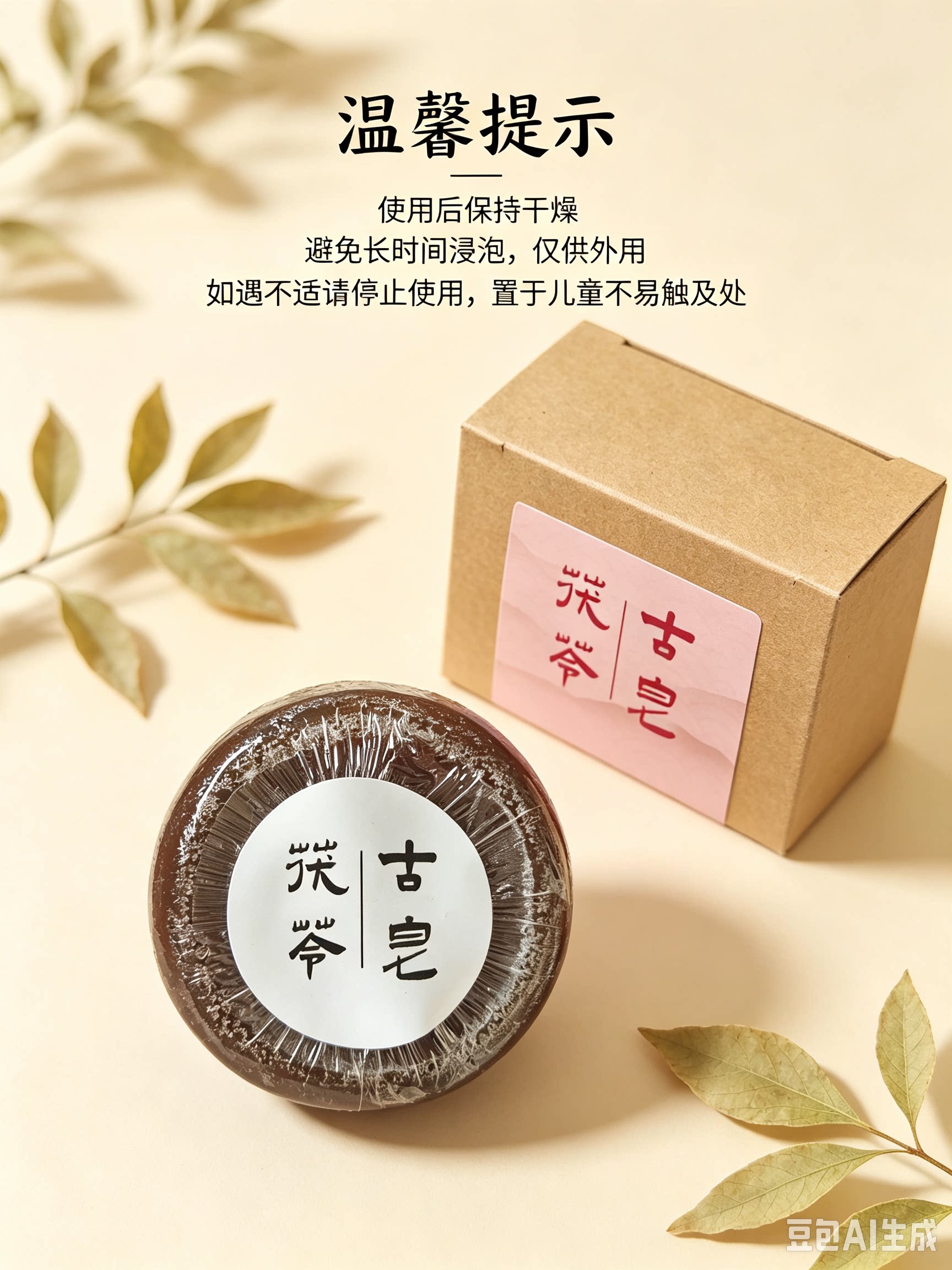 茯苓艾叶古皂 家用清洁香皂 草本原料手工皂100g 盒装
