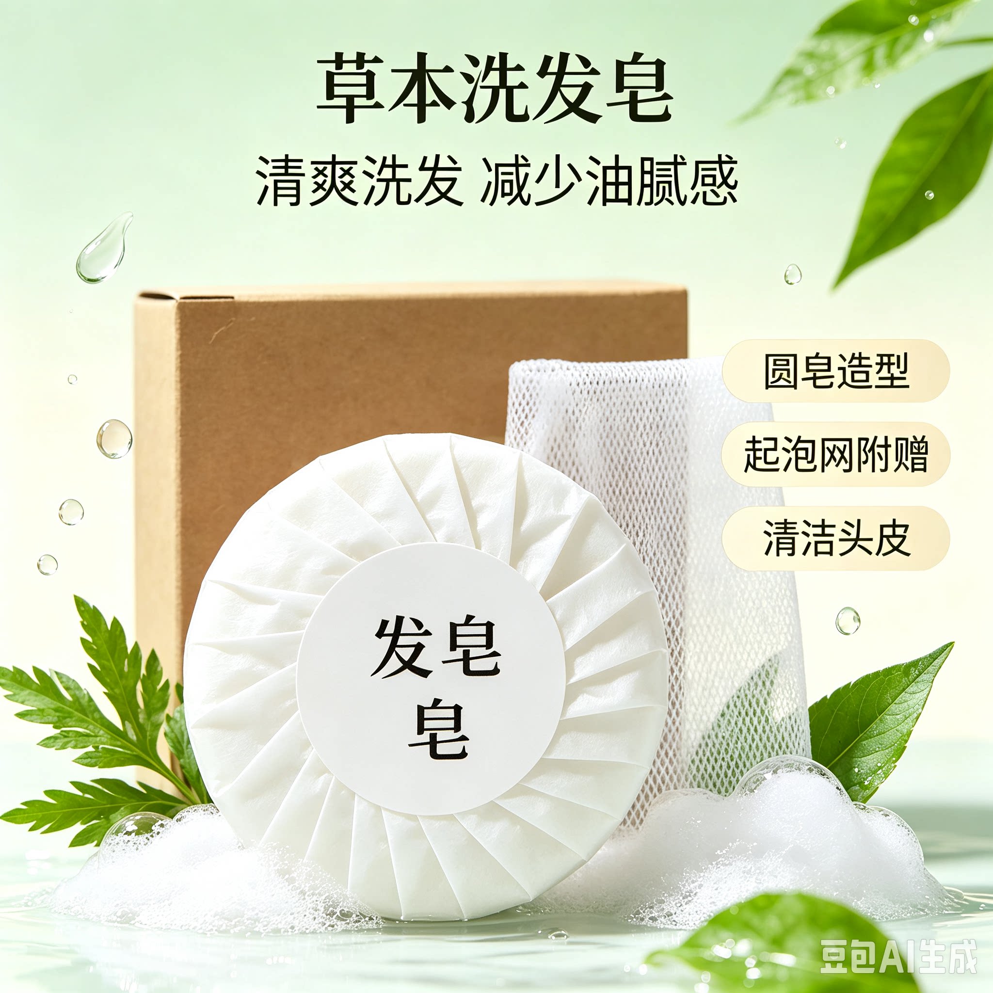 何首乌侧柏叶草本洗发皂100g 家用洗头清洁皂 盒装附赠起泡网