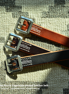 Mukden North美式复茶芯古手工缝制头层牛皮植鞣革不锈钢男女腰带