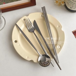 韩式 高颜值不锈钢餐具三件套刀叉筷子勺子四件套ins风刀叉套装