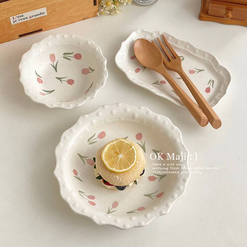 ins风复古花边陶瓷盘子