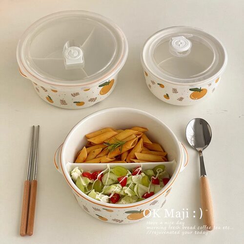可微波炉加热陶瓷圆形饭盒