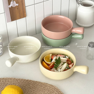 网红手柄碗个人专用可爱高颜值韩式餐具陶瓷泡面碗大号烤碗沙拉碗