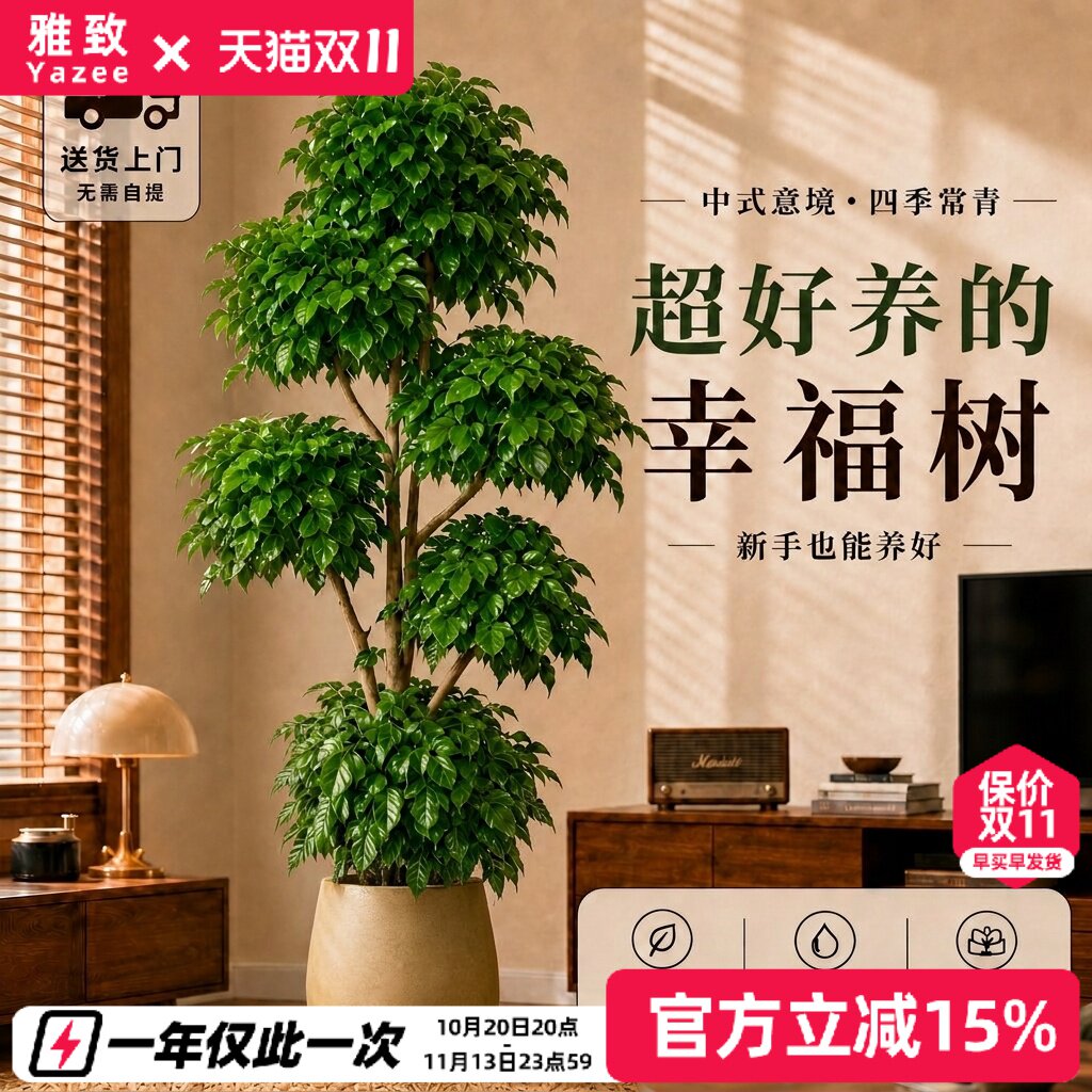 幸福树客厅大盆栽绿植室内大型落地办公室高级平安树四季常青好养
