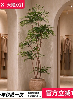 仿真绿植南天竹室内橱窗装饰落地盆栽商业空间软装假绿植高级摆件