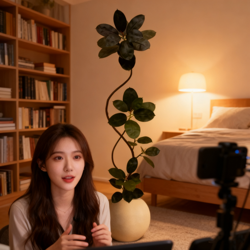 直播间装饰摆件背景墙氛围感场景布置高级感仿真绿植黑金刚橡皮树