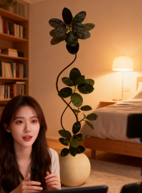 直播间装饰摆件背景墙氛围感场景布置高级感仿真绿植黑金刚橡皮树