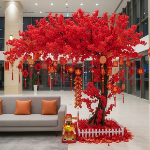 许愿树2026新年新年氛围布置装饰用品仿真桃花树公司商场橱窗