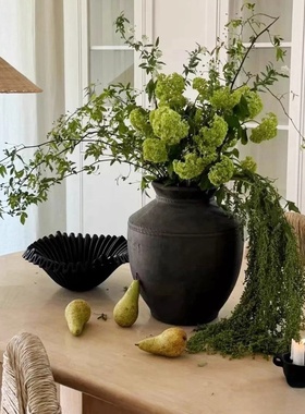 仿古复古花瓶花盆侘寂风日式禅意做旧中式陶罐落地罐子玄关摆件