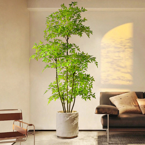 仿真植物南天竹落地盆栽室内大型高级仿生绿植摆件客厅装饰花假树