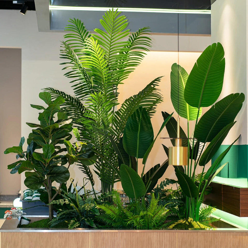 模拟绿色植物组合园林绿化餐厅酒店商场隔断假植物景观假树木室内