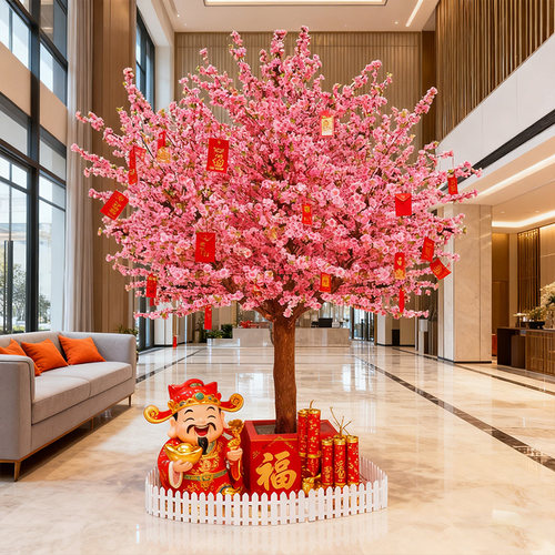仿真桃花树元宵节中式国风许愿树发财红包假树新年氛围布置装饰品