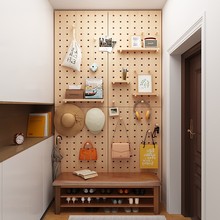 实木洞洞板置物架阳台飘窗客厅摆件展示架墙上收纳挂板定制造型墙