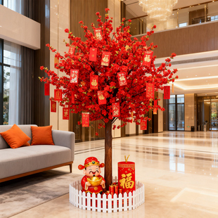许愿树2026新年春节氛围布置装饰桃花公司商场橱窗背景摆件道具