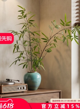 竹子仿真绿植高级感新中宋式茶室装饰竹子茶室玄关摆件盆景陶瓷
