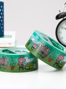 卡通彩色印花卡娜赫拉封箱胶带绿色个性胶布快递打包胶带包装封口
