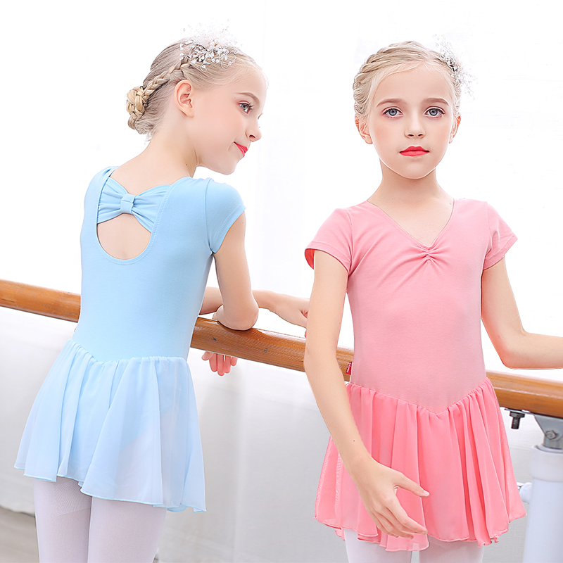 儿童舞蹈服夏季短袖练功服小孩跳舞裙连体服女童中国舞芭蕾舞裙子