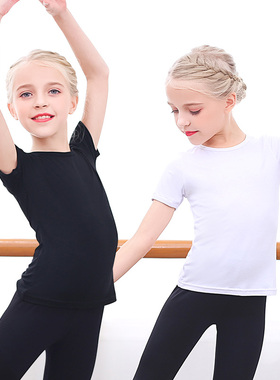 儿童舞蹈服t恤黑色紧身短袖男童上衣女童练功服莫代尔白色打底衫