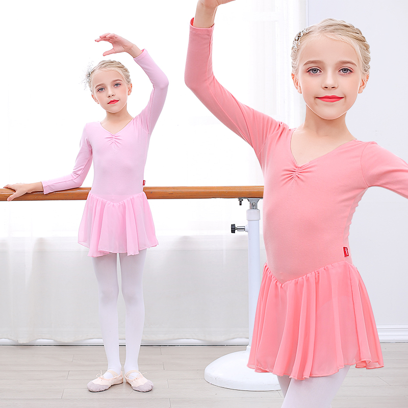 儿童舞蹈服秋季长袖练功服小孩跳舞裙连体服女童中国舞芭蕾舞裙子