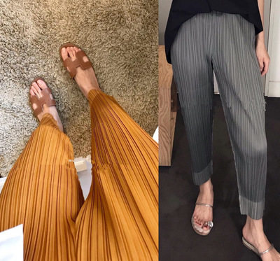 2020夏超薄神裤舒适日系三宅褶皱裤 小脚直筒一生九分裤裤子女潮