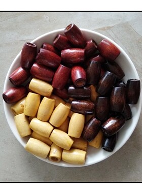 大孔椭圆染色木珠穿麻绳大孔珠散珠原木头珠饰品手工串珠配饰