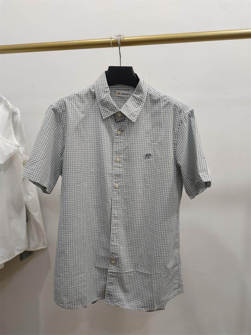 Golden Bear黄金熊男装夏款小清新帅气格子短袖衬衣B8FB22270111
