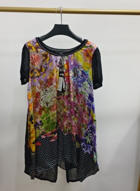 3码宽松贵妇花朵桑蚕丝相拼时尚个性针织衫E13EC9540a吊牌价2599