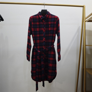 155码专柜女款春秋长袖格子衬衫款磨毛连衣裙G3J561632