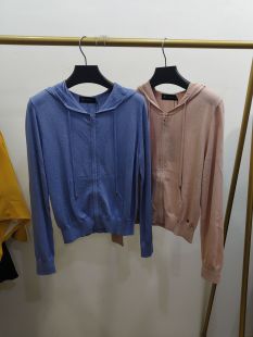 POLOWALK专柜正品女士连帽休闲针织开衫外套紫粉色AM8W41580886/3