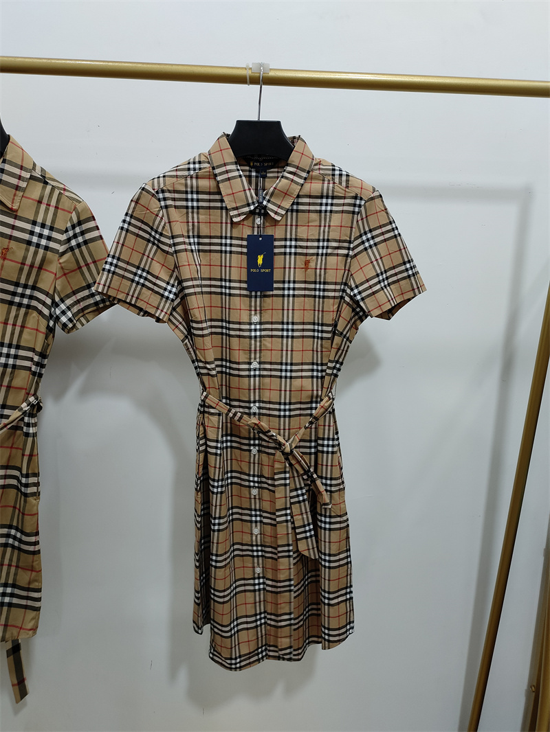 polowalk正品女装131时尚气质夏款短袖格子连衣裙AJ5W32260131