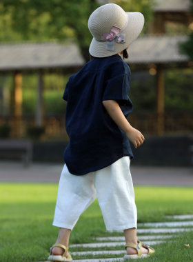 透气亚麻男女童棉麻裤夏