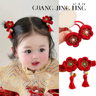 周岁红色女宝宝发夹不伤发婴儿花朵夹子儿童古风头饰女童立体发饰