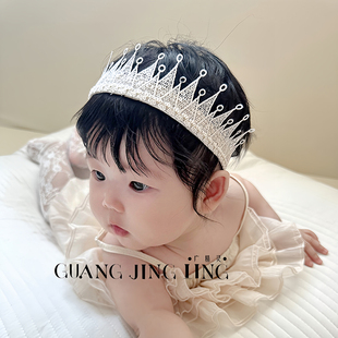 韩版 婴幼儿弹力皇冠发带女宝宝百天周岁生日头饰可爱公主拍照配饰