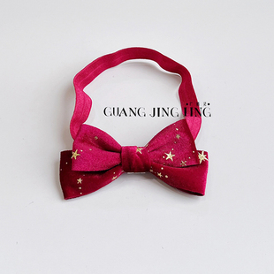 酒红色星星发带女宝头饰满月百天拍照发饰婴儿洋气蝴蝶结头花配饰